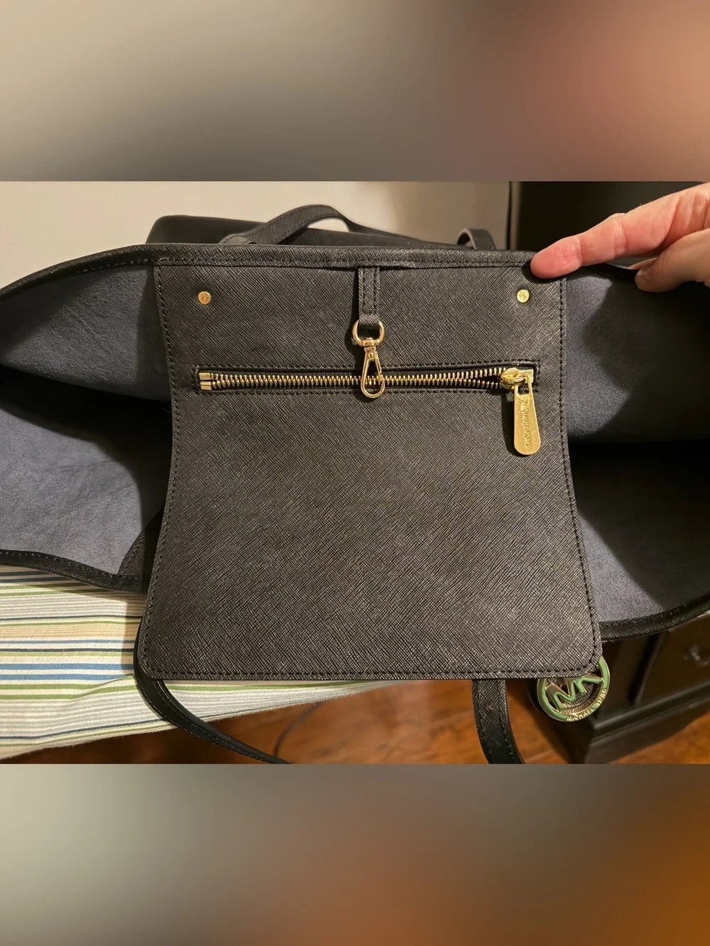 Michael Kors Black Jet Set Saffiano Leather Tote with Gold Hardware